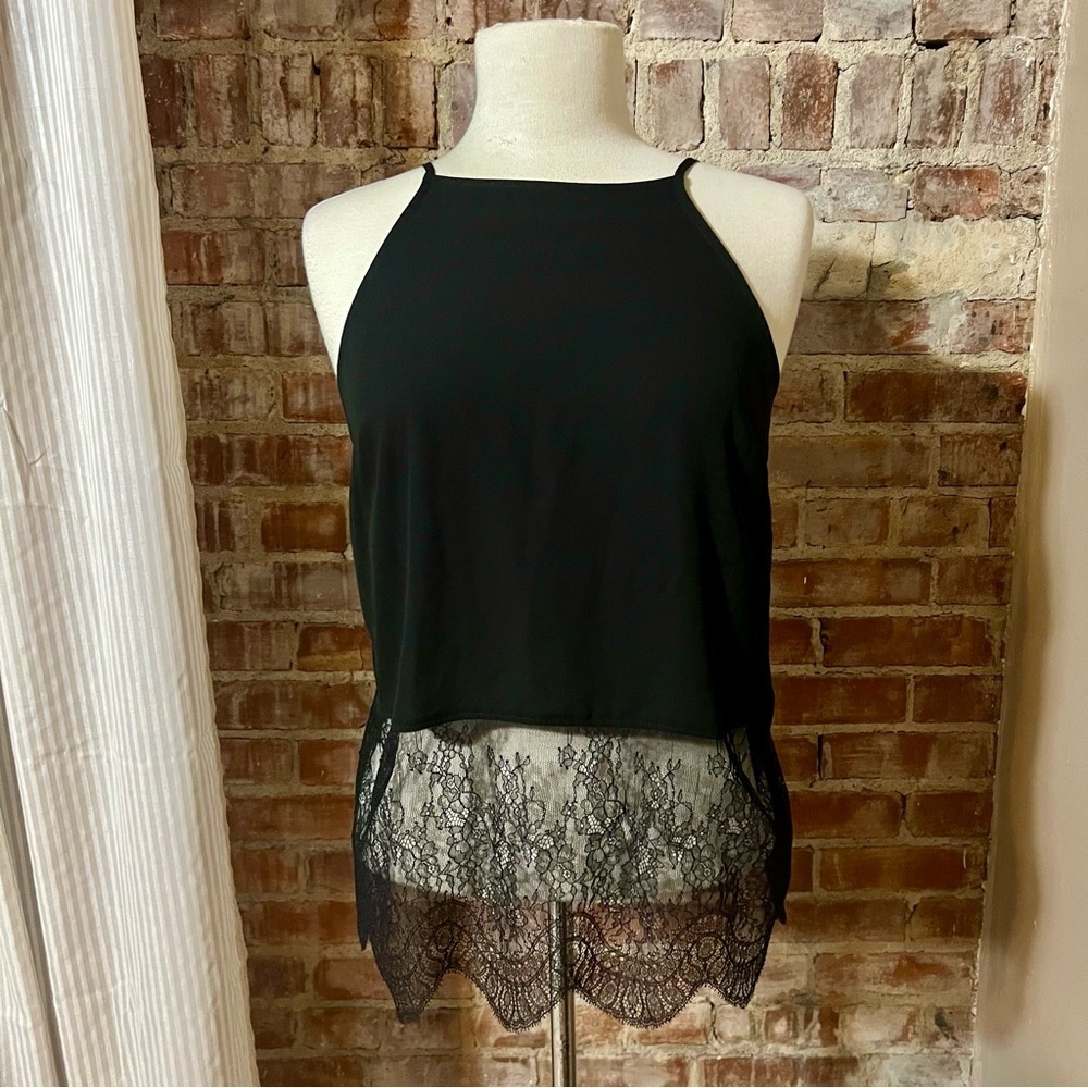 Y2K BCBGeneration Black Lace Trim Halter Top/Tank -Size M -TP44